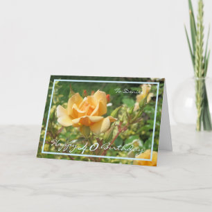 40th Birthday Yellow Rose Denise Modern Blue Frame Card