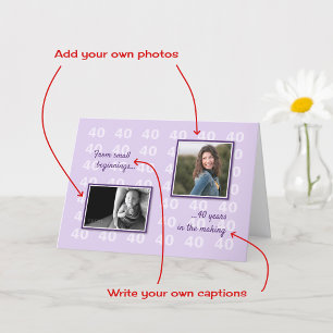 40th birthday your photos and text lilac card