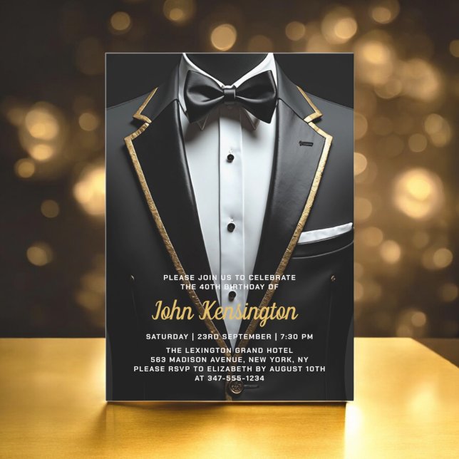 40th Black and Gold Tuxedo Birthday Event Invitation (Creator Uploaded)