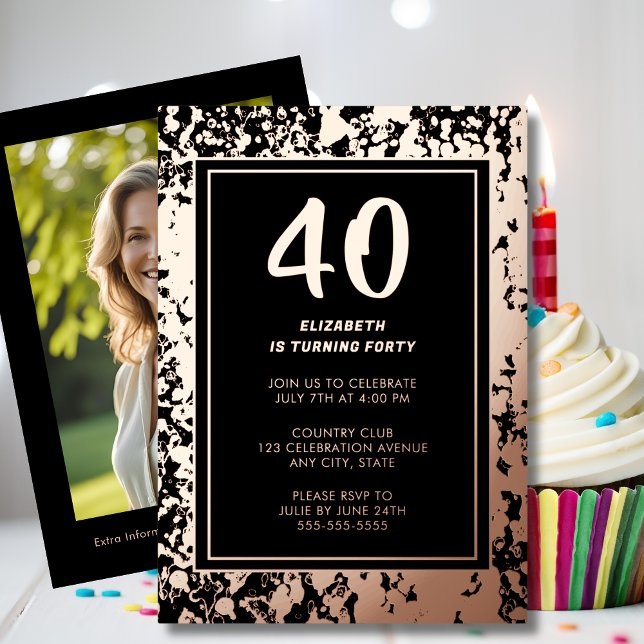 40th Black Rose Gold Photo on Back Custom Template (Creator Uploaded)