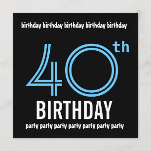 40th Black White Blue Birthday Party Template