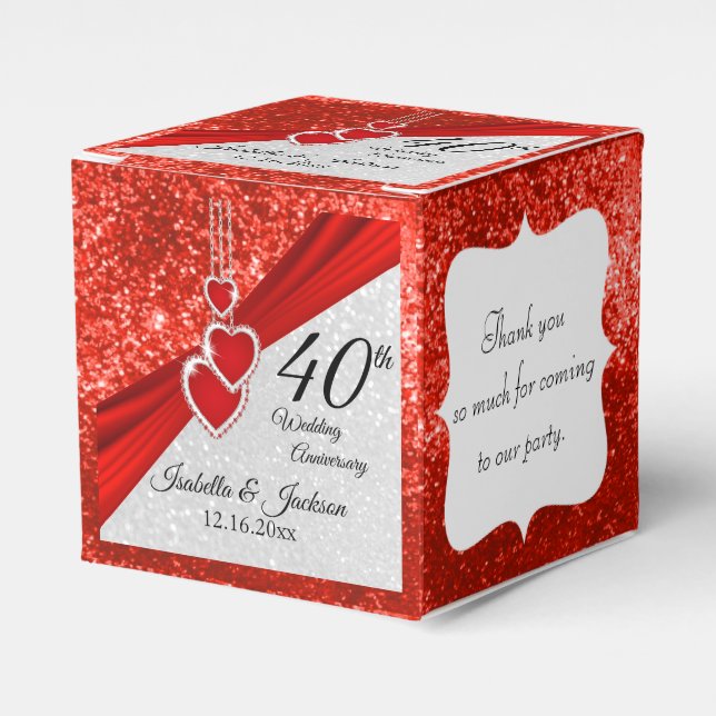 40th Bright Red and Glitter Anniversary Favour Box (Front Side)