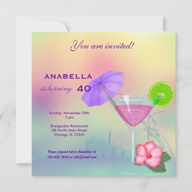 40th Cocktail Birthday Invitation (Front)