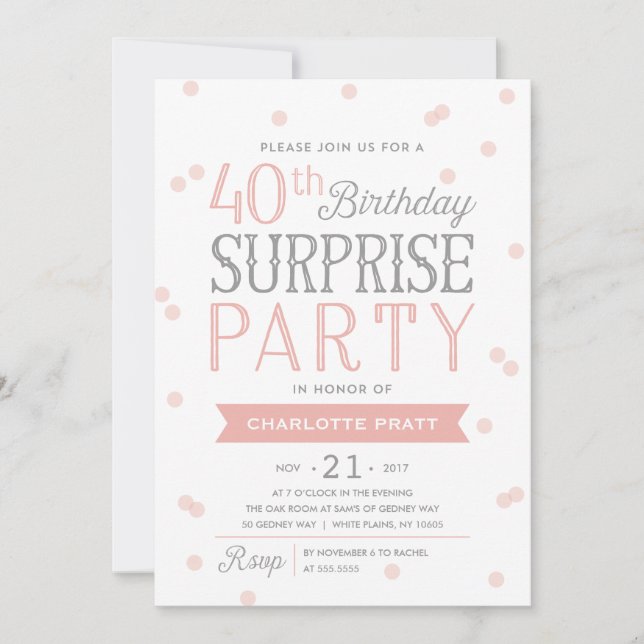 40th Confetti Surprise Party Invitation | Birthday (Front)