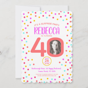 40th custom photo colourful coral confetti birthda invitation