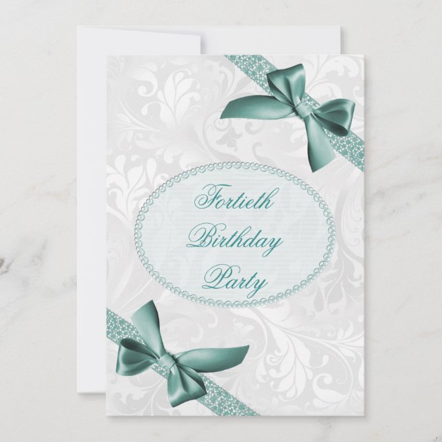 40th Damask and Bows Birthday Party Invitation (Front)