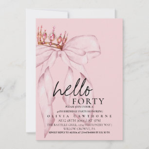 40th Dusty Rose Bow Surprise Birthday Party Invitation