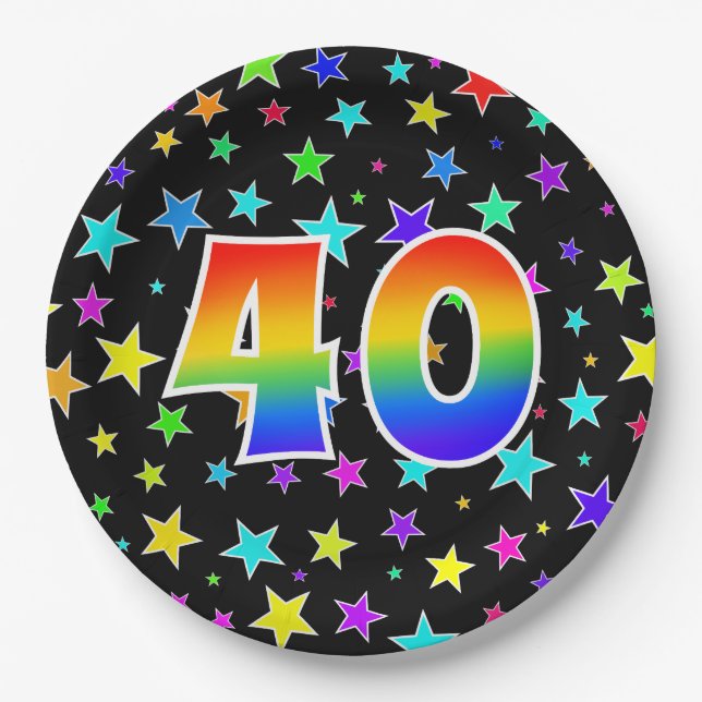 40th Event: Bold, Fun, Colorful Rainbow 40 Paper Plate (Front)