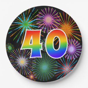 40th Event - Fun, Colourful, Bold, Rainbow 40 Paper Plate