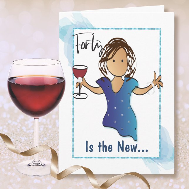 40th Fabulous Ethnic Woman Cartoon Wine Birthday  Card (Creator Uploaded)