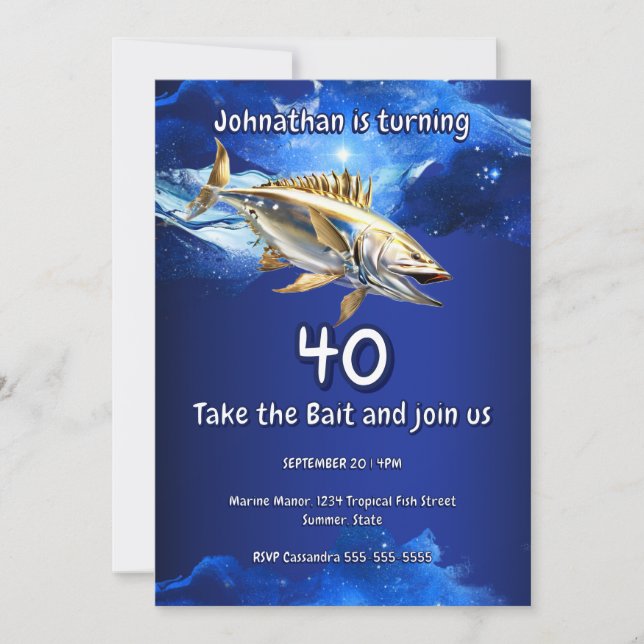 40th Fishing invite bass fish ocean theme men (Front)