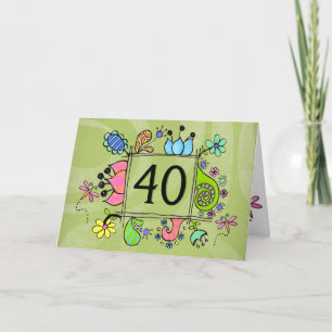 40th Folk Art Frame Number Age Birthday Card