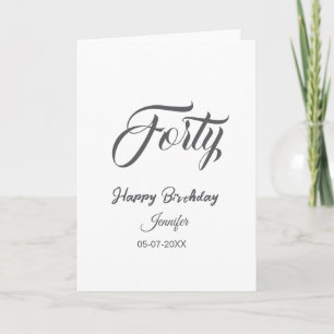 40th forty letterbirthday add name date year gray  card