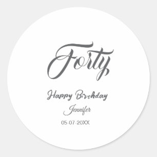 40th forty letterbirthday add name date year gray classic round sticker