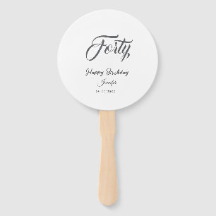 40th forty letterbirthday add name date year gray  hand fan