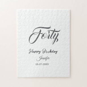 40th forty letterbirthday add name date year gray  jigsaw puzzle