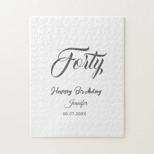 40th forty letterbirthday add name date year gray  jigsaw puzzle (Vertical)