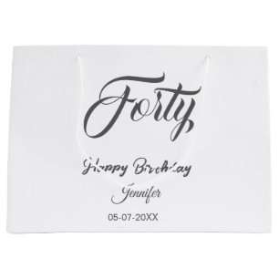 40th forty letterbirthday add name date year gray large gift bag