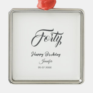 40th forty letterbirthday add name date year gray  metal tree decoration