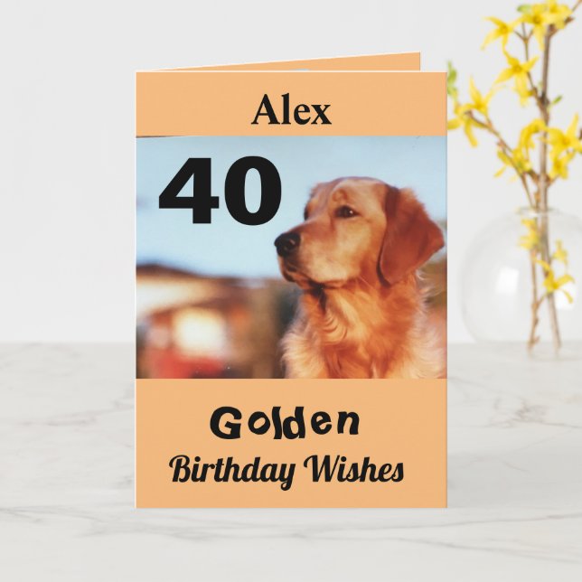 40th Golden Birthday Cute Retriever Card (Yellow Flower)