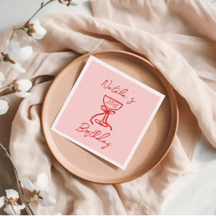 40th Hand Drawn Champagne Glass Fun Birthday Party Napkin