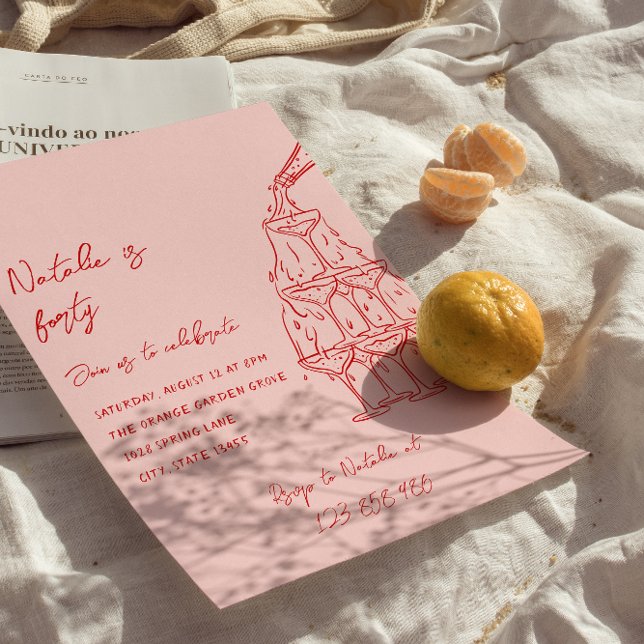 40th Hand Drawn Champagne Tower Forty Birthday Invitation (Creator Uploaded)