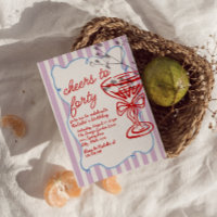 40th Hand Drawn Colourful Champagne Glass Birthday