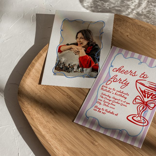 40th Hand Drawn Colourful Champagne Photo Birthday Invitation (Creator Uploaded)