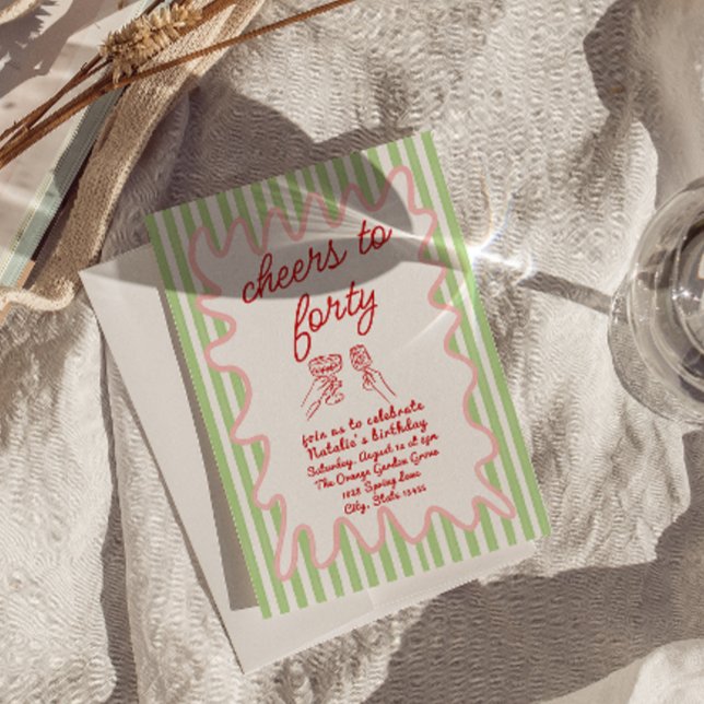 40th Hand Drawn Colourful Stripes Forty Birthday Invitation (Creator Uploaded)