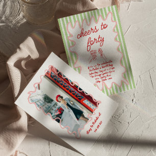 40th Hand Drawn Colourful Stripes Photo Birthday Invitation