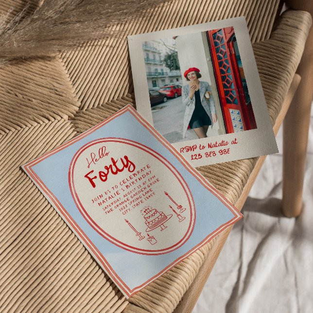 40th Hand Written Drawn Cake Quirky Photo Birthday Invitation (Creator Uploaded)