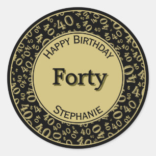 40th Happy Birthday Number Pattern Black/Gold Classic Round Sticker