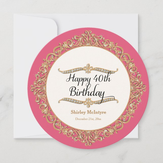 40th Happy Birthday Party Celebration Round Invite (Front)