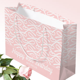 40th Happy Birthday Pink Bow White Gift Bag