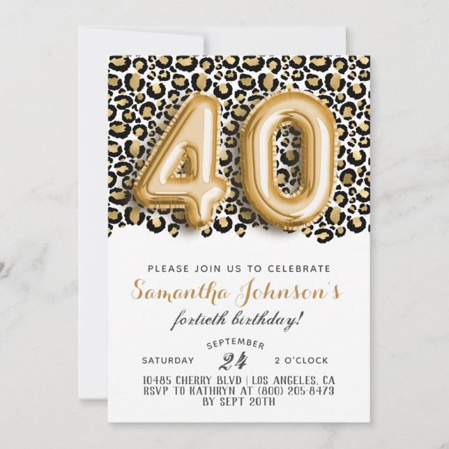 40th Leopard Fabulous Glam Birthday Invitation (Front)