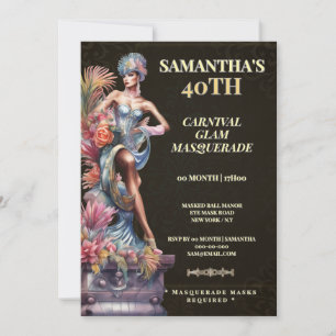 40th Masquerade Birthday Invitation Black Gold