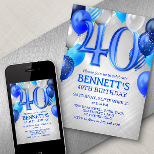 40th Mens Blue Birthday Invitation
