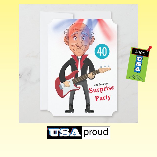 40th Men's Rockstar 🎸 Funky Birthday Guitar Invitation (Creator Uploaded)