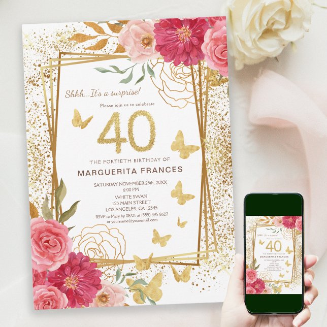 40th Milestone Rose Gold Glitter Forty Birthday  Invitation (Creator Uploaded)