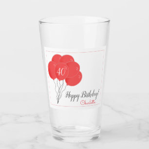 40th or any birthday pink balloon glass