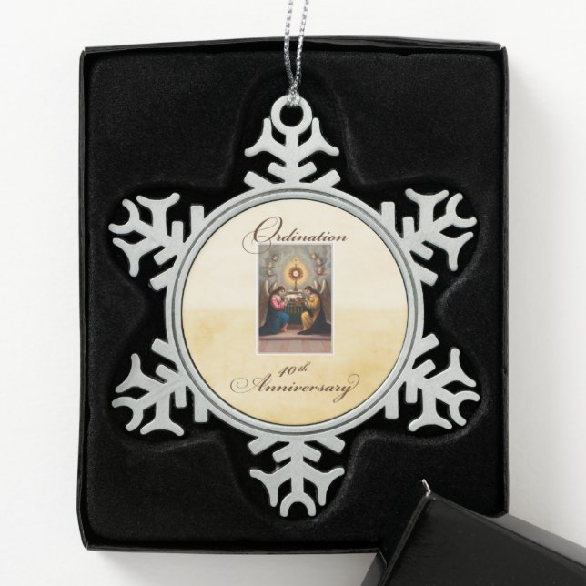 40th Ordination Anniversary Angels at Altar Snowflake Pewter Christmas Ornament (Box)