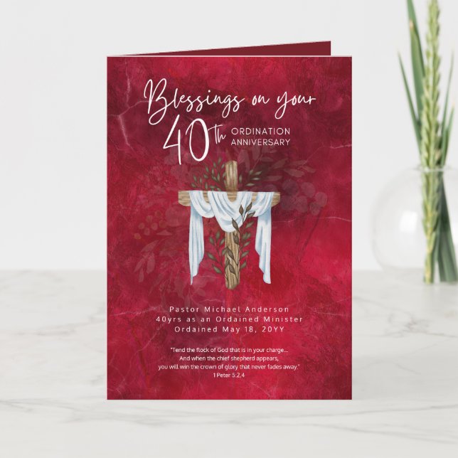 40th ORDINATION ANNIVERSARY Priest Pastor Minister Card (Front)