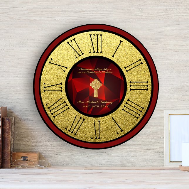 40th Ordination Anniversary Ruby Gold Personalised Large Clock (Creator Uploaded)