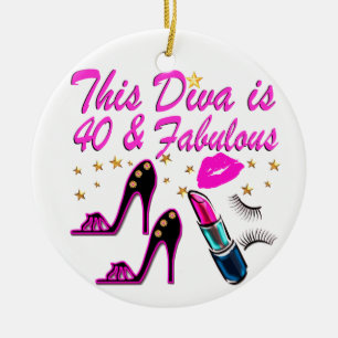 40TH PARTY DIVA CERAMIC TREE DECORATION