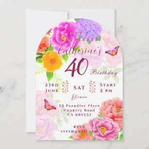 40th Peonies Garden Birthday Invitation