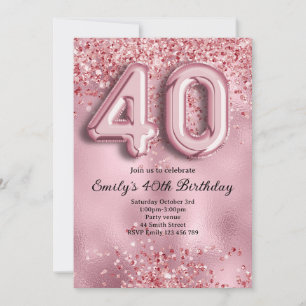 40th Pink Glitter Birthday Invitation