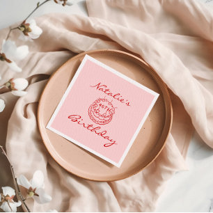 40th Pink Hand Drawn Cake Milestone Fun Birthday Napkin