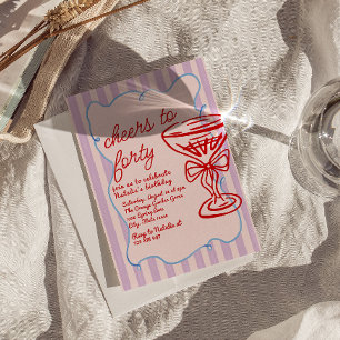 40th Pink Hand Drawn Colourful Champagne Birthday  Invitation