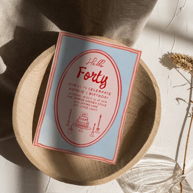 40th Pink Hand Written Drawn Cake Quirky Birthday Invitation (Creator Uploaded)