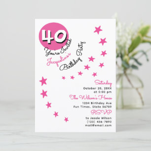 40th Pink Happy Birthday Custom Name Invitation